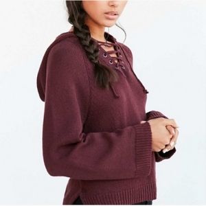 Urban Outfitters UO Ecote Hooded Sweater Burgundy Red Purple Size XS Bohemian